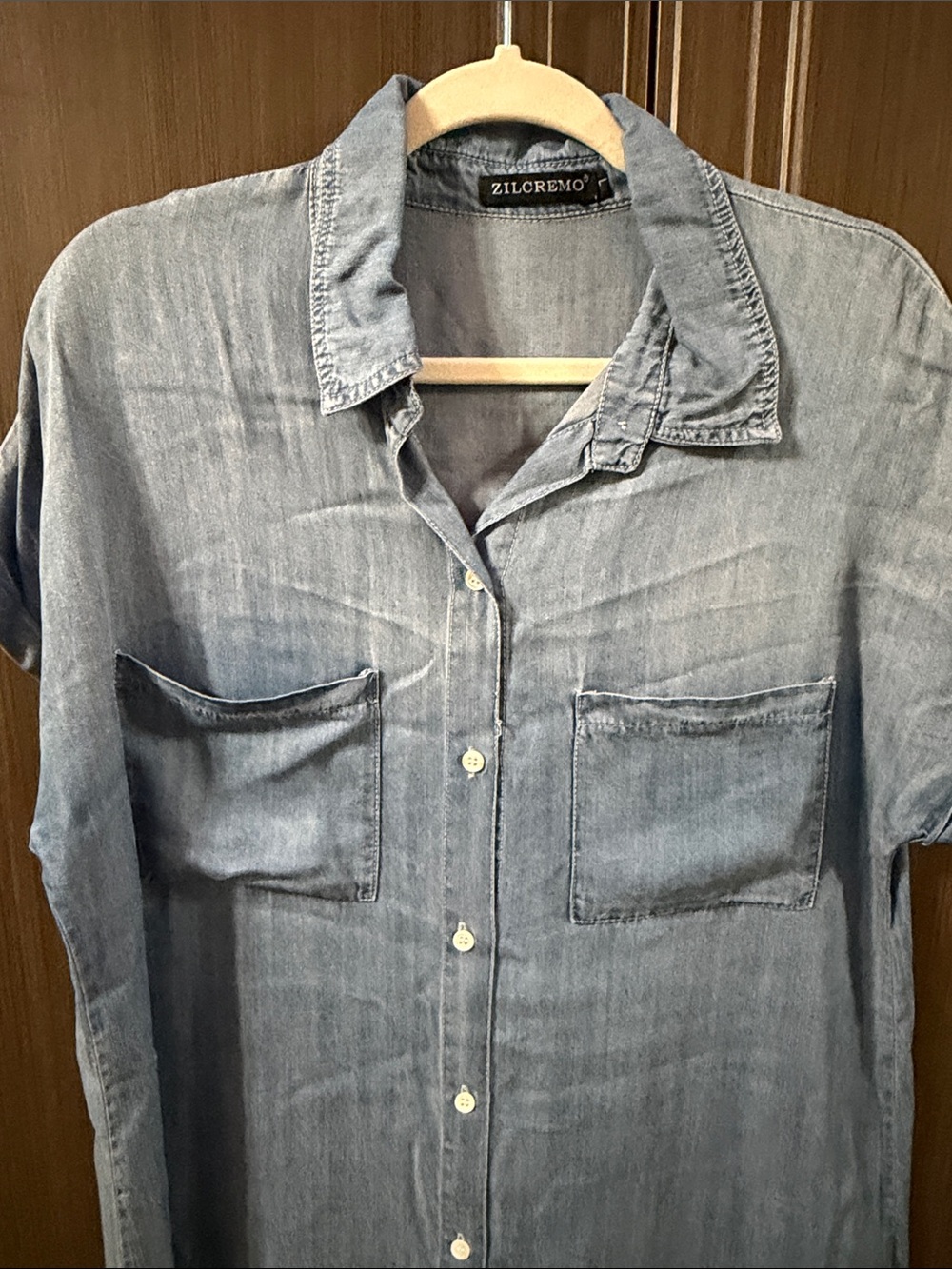 Zilcremo Light Blue Denim Mini Shirt Dress - Picture 3 of 4